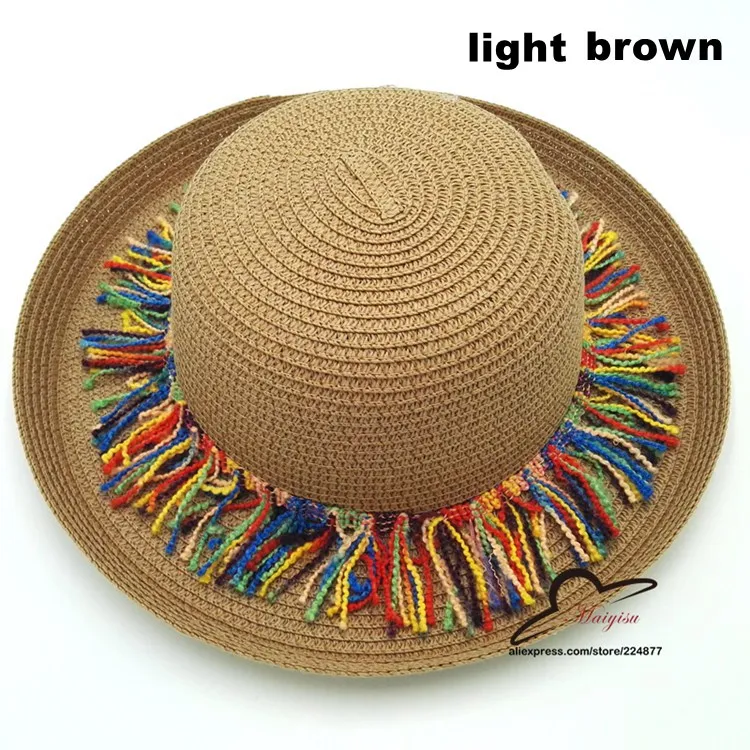 Летняя женская гирлянда ручной работы в цветочек, соломенная шляпа-ведро, покатающаяся кромка, пляжная кепка Кепка Солнцезащитная для женщин - Цвет: light brown