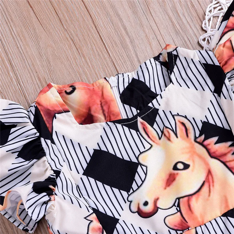 Girls dress Summer Children Baby Kids Girls Stripe Horse Print Leisure Princess Dress vestido #4J19 (8)