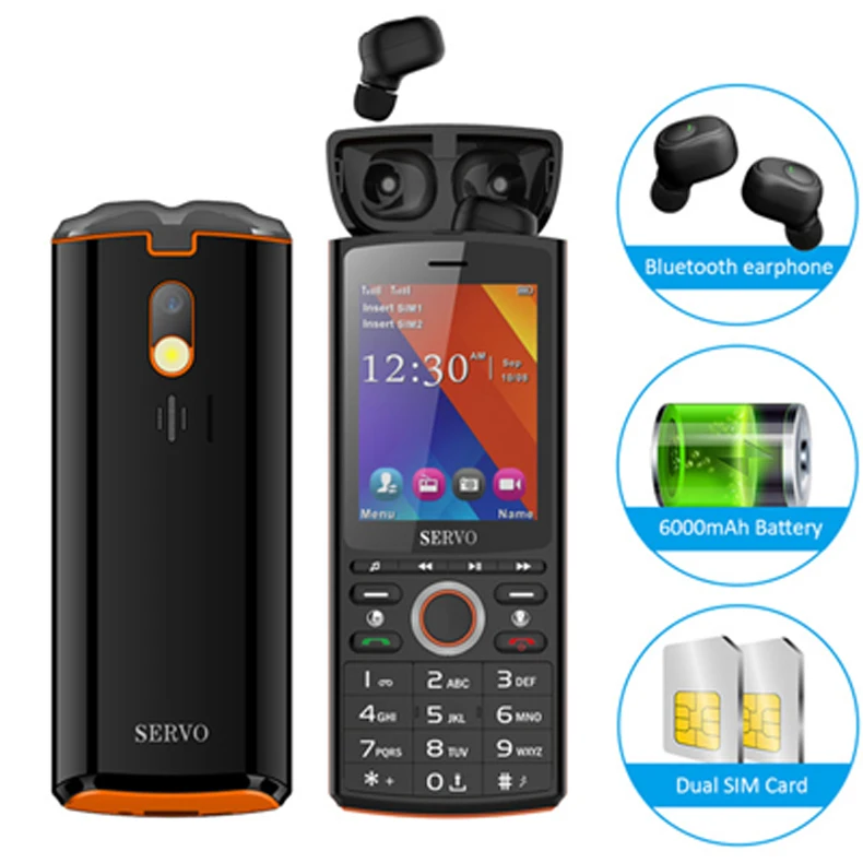 SERVO R25 2,8 дюймов lcd мобильный телефон с Bluetooth 5,0 TWS беспроводные наушники две sim-карты 6000 мАч большой аккумулятор внешний аккумулятор