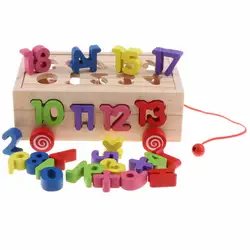 Деревянный фигурный сортер автомобиль малыш тянуть вдоль детские игрушки для малышей письмо и номер блок головоломки математическая