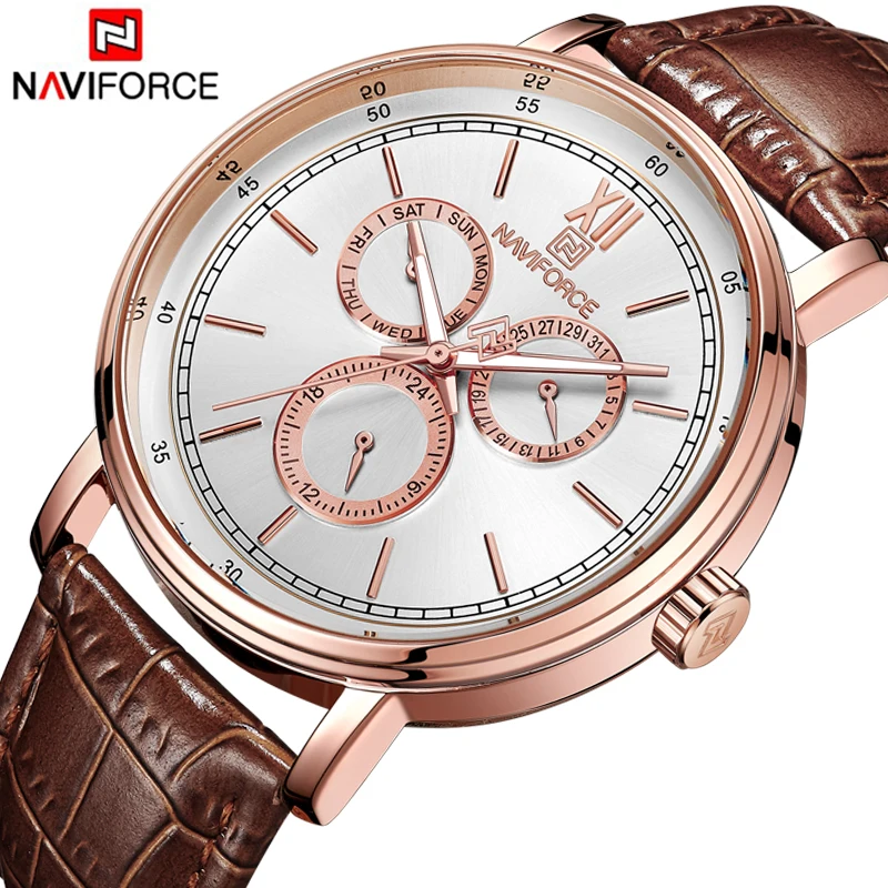 

NAVIFORCE Brand Men Leather Simple Dial Quartz Watch Men's Fashion Sport Watches Male Waterproof Analog Clock Relogio Masculino