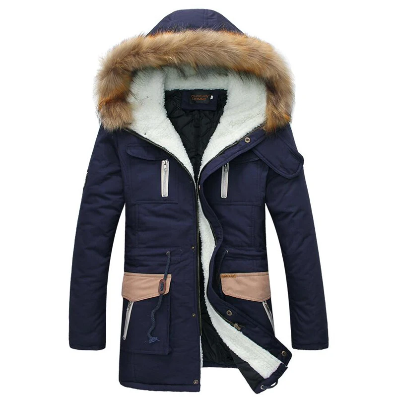 New Fashion Keep Warm Long Coats Thick Fur Collar Winter Coat Men Hooded Parka