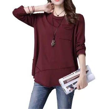 

Spring Shirts Large Size Women Korean O-neck Long Sleeve T Shirt For Women Bottoming Shirt Jacket Long Female Tops Tee 5XL f120