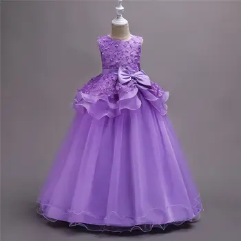 

2019 Kids Girl Tulle Sequin Bow Princess Dress Children Wedding Birthay Party Dress Teen Girl Lace Elegant Pageant Prom Gown Q49
