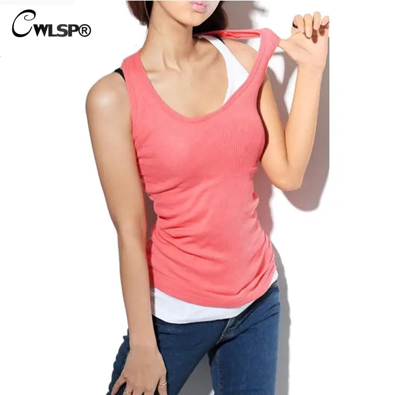 CWLSP 2017 Summer Women Tank tops 100% Cotton camis o neck