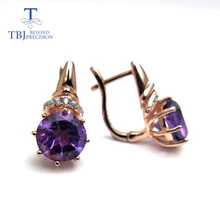 TBJ,Natural African good luster color amethyst gemstone clasp earring 925 sterling silver rose gold fine jewelry for girls gift TBJ,Natural African good luster color amethyst gemstone clasp earring 925 sterling silver rose gold fine jewelry for girls gift