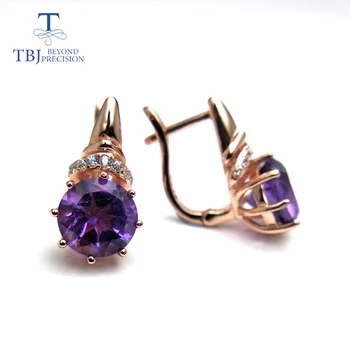 

TBJ,Natural African good luster color amethyst gemstone clasp earring 925 sterling silver rose gold fine jewelry for girls gift