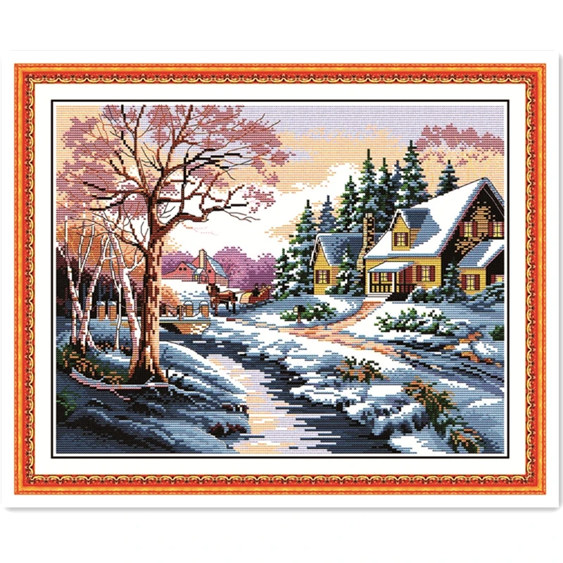 

Snowscape 1 DIY Cross-stitch Needlework 11&14CT DMC Counted Cross Stitch Sets For Embroidery Knitting Needles Handmade Patchwork