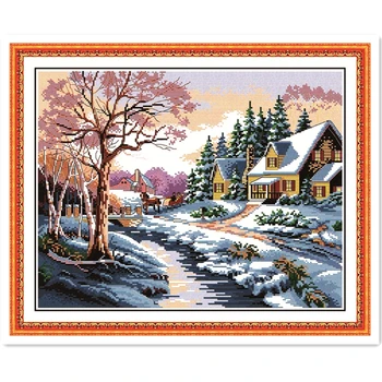 

Snowscape 1 DIY Cross-stitch Needlework 11&14CT DMC Counted Cross Stitch Sets For Embroidery Knitting Needles Handmade Patchwork