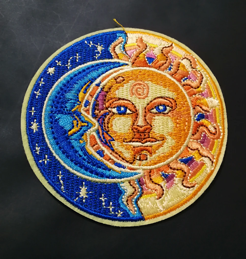 

sun moon Patches of Embroidered Applique Space Clothing Patch badges with Celestial Funny Large Round appliques stickers