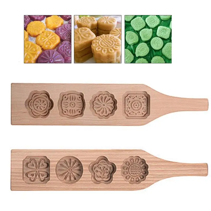 

DIY Wooden Moon Cake Mold 4 Flowers Fondant Mousse Cookies Mould Pastry Baking Decorating Tools Homemade Mooncake Maker