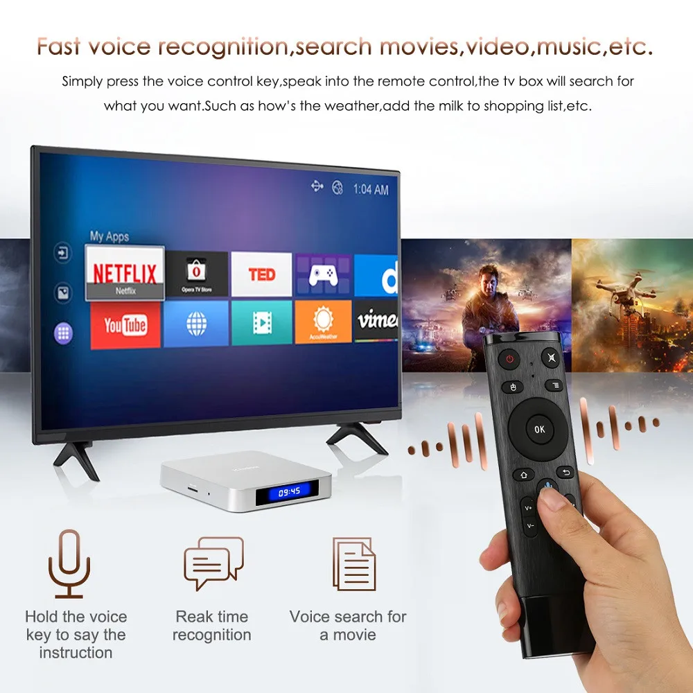 Leelbox smart tv box android 8 1 4 Гб ОЗУ 32 ПЗУ scishion ai one 4K голосовое управление дистанционное Wi Fi