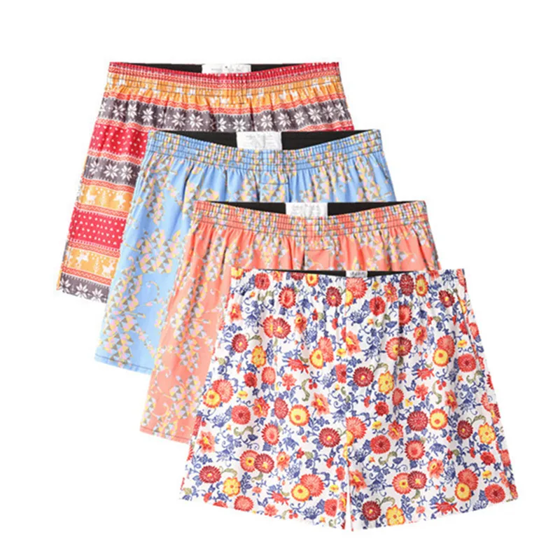 Billige 4pack Classic prited Boxer Baumwolle Herren Unterwäsche Badehose Woven Homme Pfeil Höschen Boxer mit Elastische Bund Shorts Lose männer