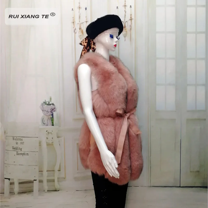 RuiXiangTe WOMEN real fox fur coat winter natural real fox vest fur fox vest jacket with girdle fur vest sleeveless genuine fur
