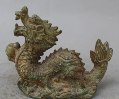 

JP S0045 7" Chinese Fengshui Bronze Zodiac Year Dragon Play Bead Success Statue Sculpture