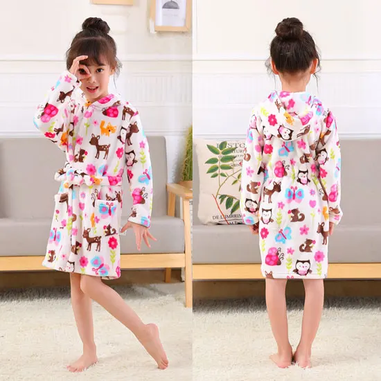 Мультяшное детское одеяние Flannel Child Boy Girl Robe Смазливая животное с капюшоном Халаты с длинным рукавом Мальчики Халат Детская одежда - Цвет: Animal park