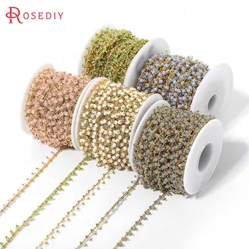 

50CM Width 6MM 24K Gold Color Brass and Glass with Beads Necklace Chains High Quality Diy Jewelry Findings Accessories