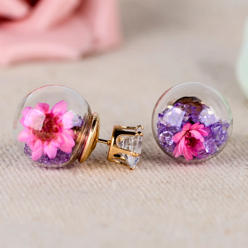 Hot Fashion Women Lady Elegant Flower Spherical Rhinestone Ear Stud Earrings