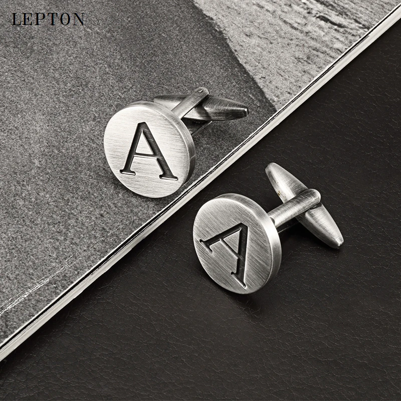 Лептон буквы алфавита запонки для Для мужчин S античный серебрение круглый письма манжеты с запонками Для мужчин рубашка манжеты запонки