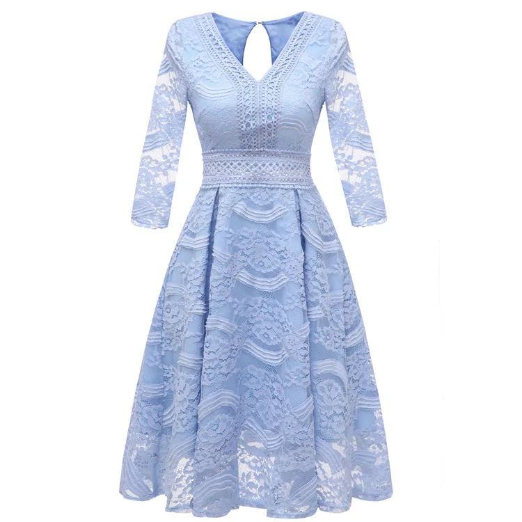 Women's clothes Fall vestidos verano 2018 new women's wear v-neck retro high-end lace dress vintage dress  women dress