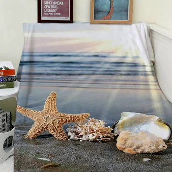 

Blanket Comfort Warmth Soft Air conditioning Easy Care Machine Wash Beautiful Sunset Sea Ocean Starfish and Shell beach