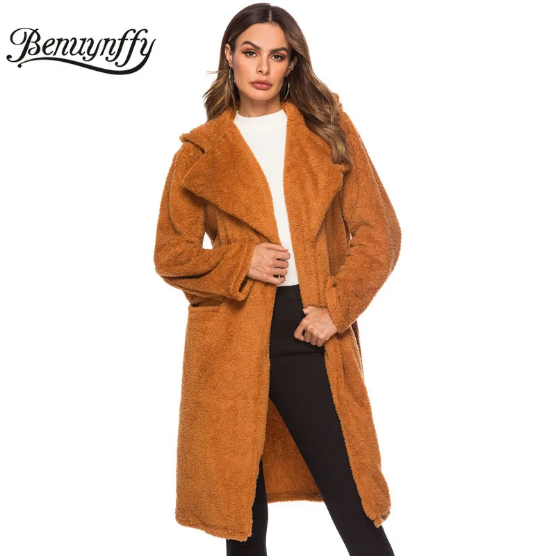 Buy Benuynffy Women's Fleece Knee Length Teddy Coat