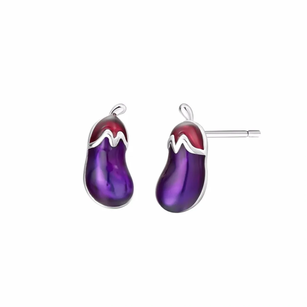 

CHENGXUN Cute Vegetables Eggplant Stud Earrings Silver Metal Drop Oil Earrings Fashion Jewelry for Women Girls Decoration