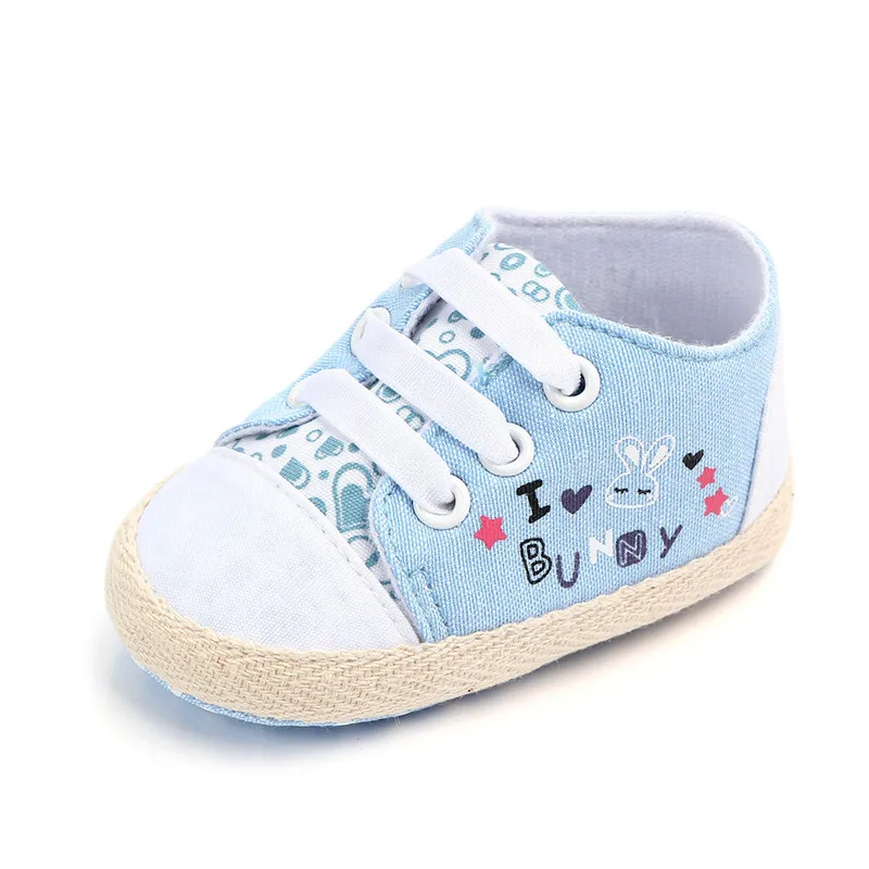 Обувь для новорожденных; коллекция года; детская обувь с принтом кролика; обувь из парусины для малышей; кроссовки на шнуровке для маленьких девочек и мальчиков; обувь для малышей 0-18 месяцев - Цвет: Синий