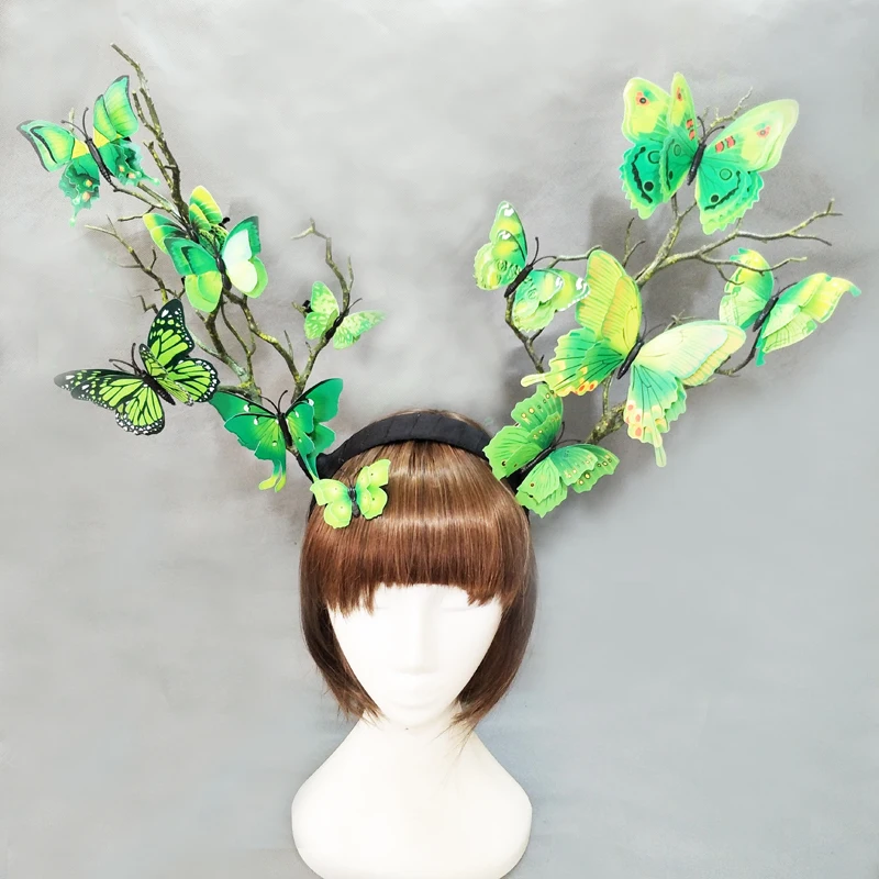 Женские готические ветви дерева рога оленя для волос аксессуары ободок с бабочкой фотография костюм головной убор