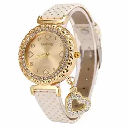 2018 Любовь Сердце браслет часы Для женщин кожа Кристалл кварцевые наручные часы золотые часы Relojes Mujer Relogio Feminino Montre A60