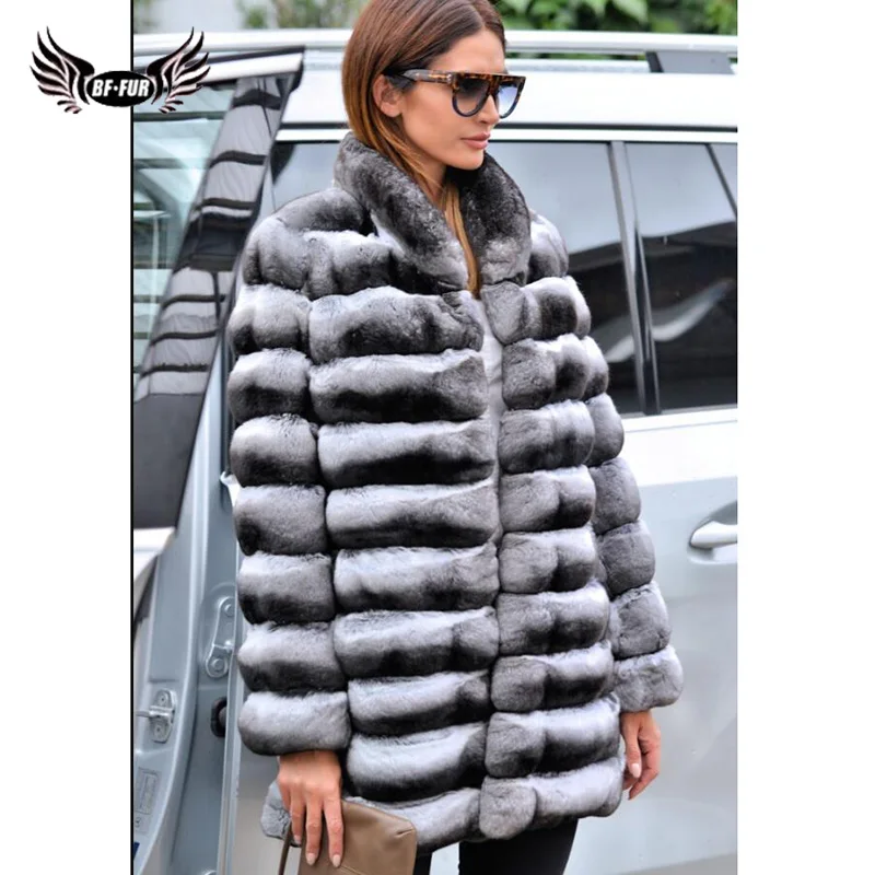 

BFFUR Rex Rabbit Fur Chinchilla Russian Winter Coats Winter Women's Parka With Natural Fur Thick Warm Long Coat Women Real Fur