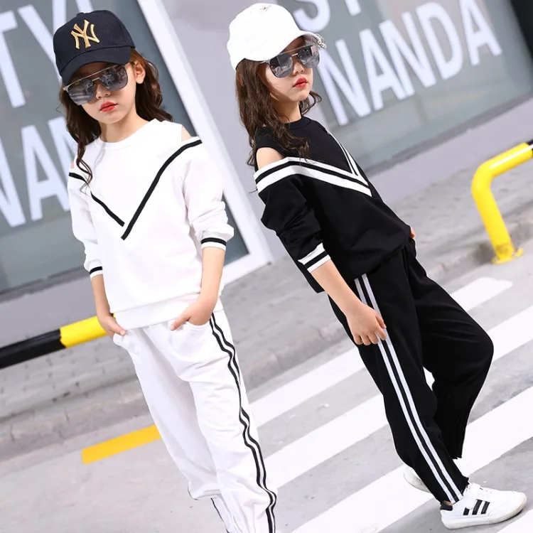 

New hot 2018 Children Clothing Sets For Girls Sport Clothes Navy Style Girls Sports Suits Teenage Kids Tracksuits Sportswear