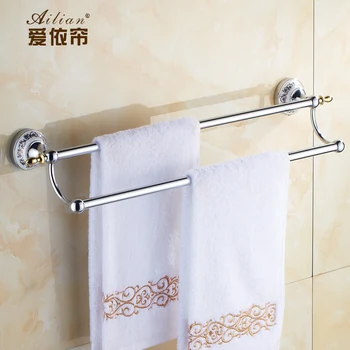 

Towel Bars Wall Mounted Double Towel Bar Zinc Alloy Chrome Towel Holder Ceramics & Crystal Towel Rack Bathroom Accessories YM035