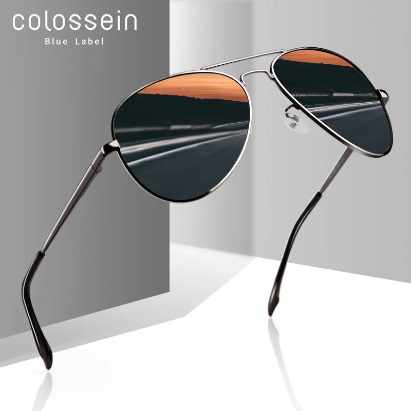 COLOSSEIN солнцезащитные очки мужчины поляризованные классический бренд металлические пилот очки для женщин коричневые линзы мода стиль UV400