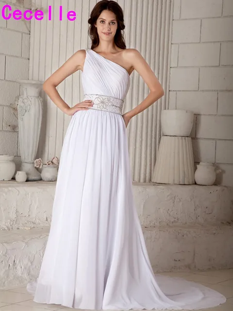 Elegant One Shoulder Beaded Chiffon Beach Wedding Dresses Elegant One Shoulder Beaded Chiffon Beach Wedding Dresses Ruched Informal Summer Bridal Gowns With Train