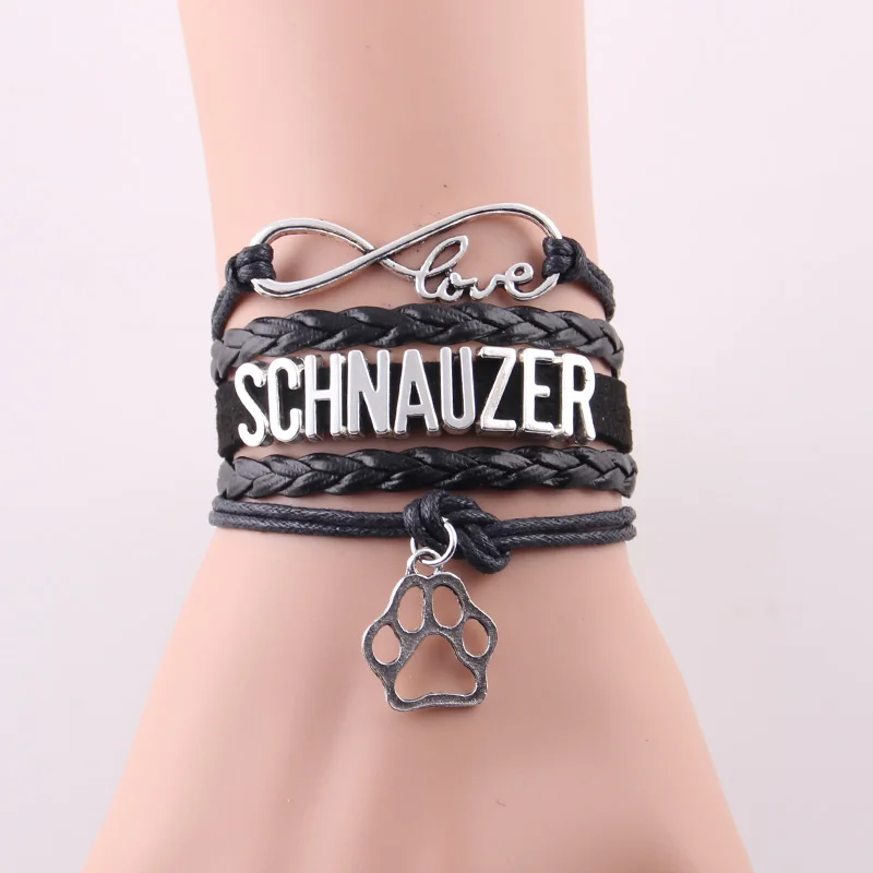 Мужской кожаный браслет Little Minglou Infinity Love SCHNAUZER из амулет лапа для собак и домашних