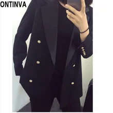 Женские пиджаки, модный двубортный пиджак размера плюс 5XL, офисный женский пиджак с лацканами и длинным рукавом, приталенный пиджак на пуговицах, черное пальто