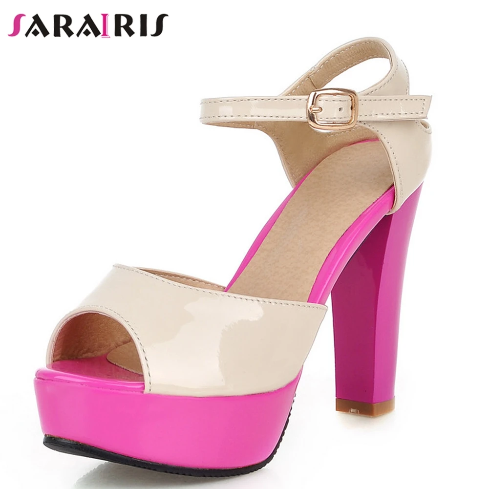 

SARAIRIS 2019 New Sweet Platform Peep Toe Sandals Woman Summer High Heel Sandals Woman Party Shoes Women Large Size 34-43
