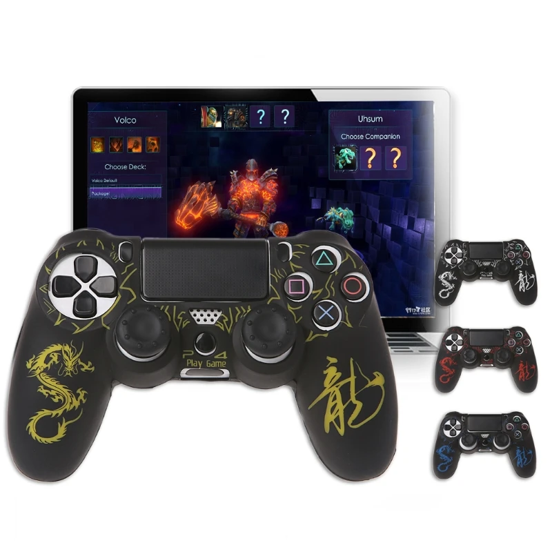 

2019 3pcs/set Characters Dragon Silicone Gamepad Cover Case + 2 Joystick Caps Rubber Protective Skin Case For PS4 Controller