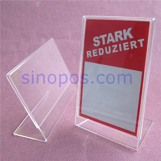 Crystal Clear Acrylic Sign Holder Slanted L Display Counter Table Shelf Price Tag Card Ticket Crystal Clear Acrylic Sign Holder Slanted L Display Counter Table Shelf Price Tag Card Ticket