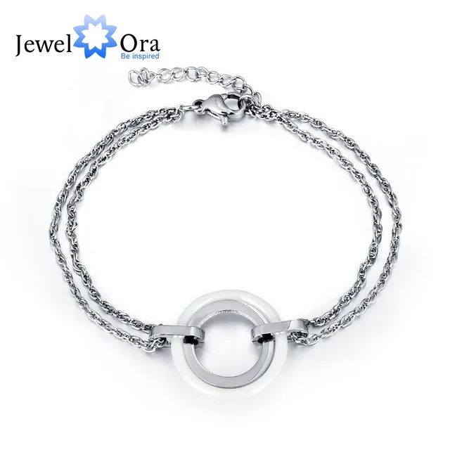 Stainless Steel Women Bracelet Ceramic Double Circle Stainless Steel Women Bracelet Ceramic Double Circle Bracelets Bangles Birthday Gift For Friend Jewelora