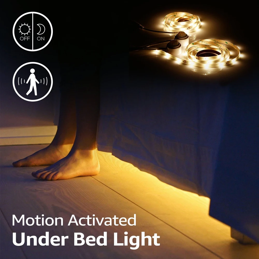 

Motion Sensor LED Strip Waterproof 1.2M 36LED PIR LED Strip Warm White with Automatic Shut Off Timer Cabinet Light Bed Light