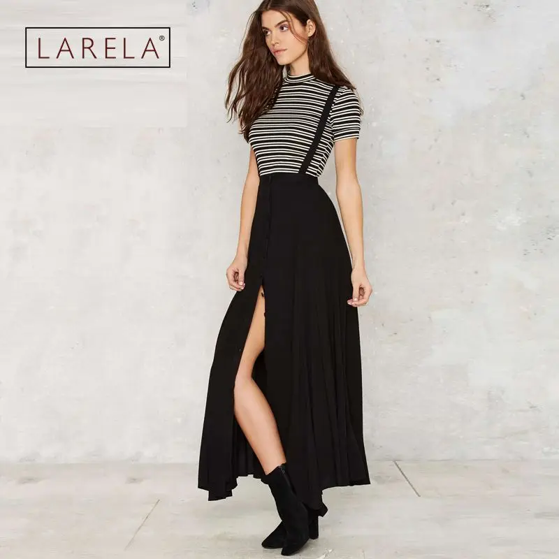 Women Summer Elegant Black Long Pencil Skirts With Straps High Waist Casual Suspender Skirt
