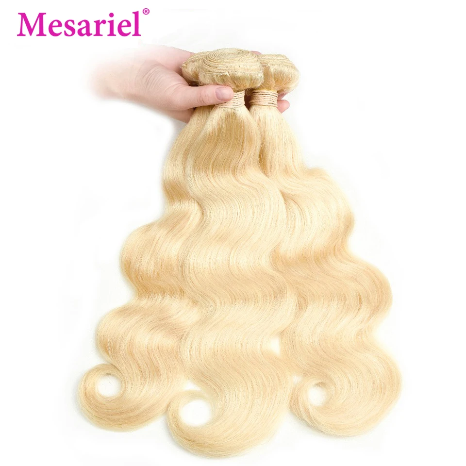 Mesariel Peruvian 613 Body Wave Hair Bundles With Closure Remy Honey Blonde 613 Human Hair Bundles With Lace Frontal Closure