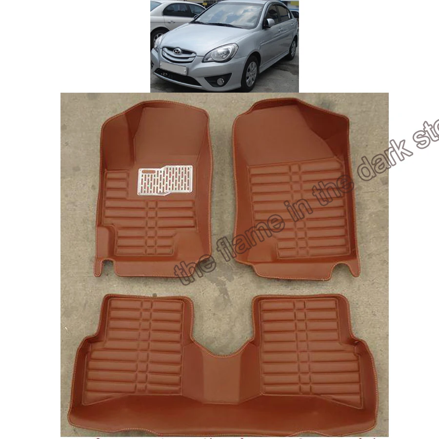 

free shipping fiber leather car floor mats for Hyundai Accent Era Brio Verna Avega Attitude Vision 3rd generation 2005-2011