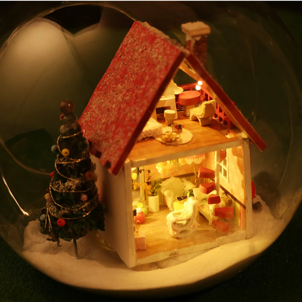 Diy Doll House Mini Glass Ball Model Building Kits Handmade Wooden Miniature Dollhouse Toy Kids Christmas Gifts Free Shipping (8)