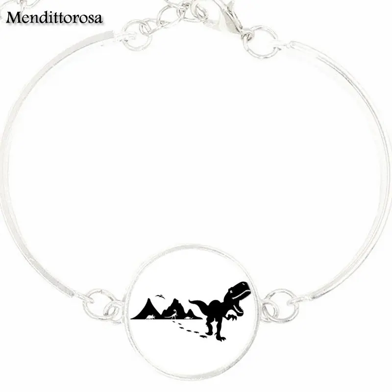 

Dinosaur Photo Ladies Silver Plated Glass Bracelet Bangle Women Statement Handmade Maxi Bracelet Bangle For Men Women