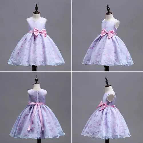 

2018 New Summer Princess Purple Butterfly Dress Girl Kid Baby Bow Sleevless Tulle Formal Party Wedding Ball Gown Dress Clothes