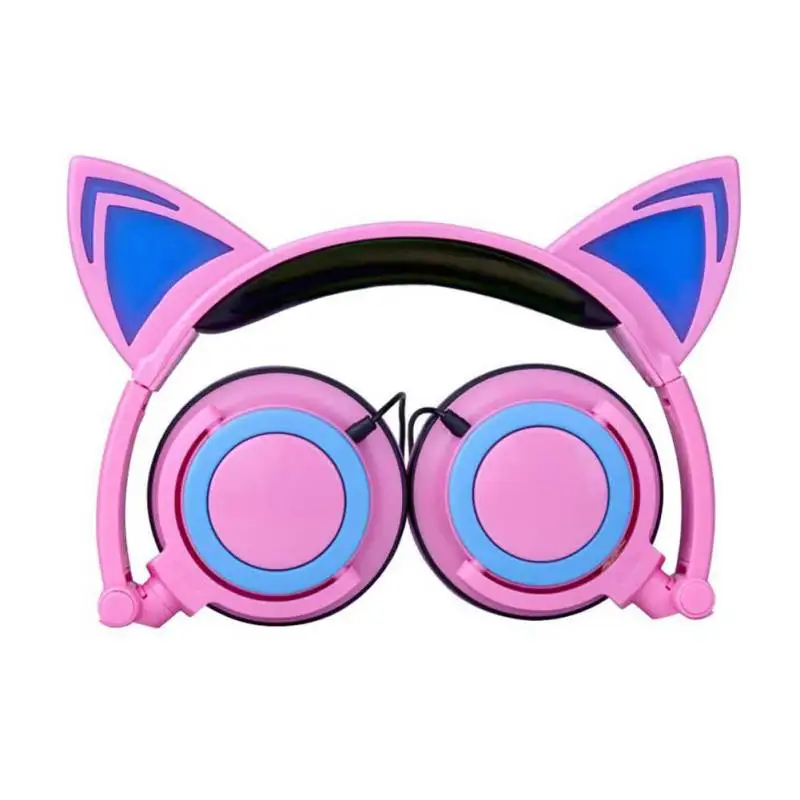 Kids Head mounted Foldable Headphones Cartoon Cat Ears Illuminated LED Headset Phone Music mp3 Player Multi Color Optional