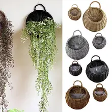 Плетеная Цветочная корзина из ротанга ручной работы, Зеленый цветочный горшок, ваза для растений, Настенная Корзина для сада